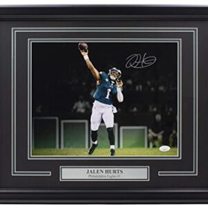 Jalen Hurts Signed Framed Philadelphia Eagles 11x14 Football Passing Photo JSA - Autographed NFL Photos