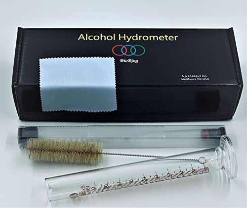 Alochol Hydrometer Kit for Distilled Spirits Brandy Liquor Whiskey Moonshine: 2X Alcohol Hydrometers 0-100% ABV Proof Tralle 0-200 Double Scales,100ml Glass Cylinder Test Jar Accessories Storage Box