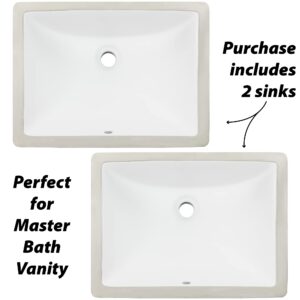 Ticor 18" Square White Porcelain Undermount Bathroom Vanity Sink Ceramic (2 Pack)