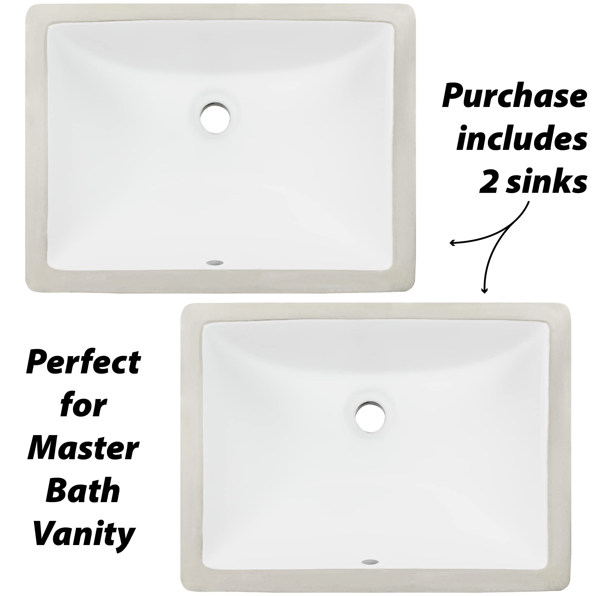 Ticor 18" Square White Porcelain Undermount Bathroom Vanity Sink Ceramic (2 Pack)