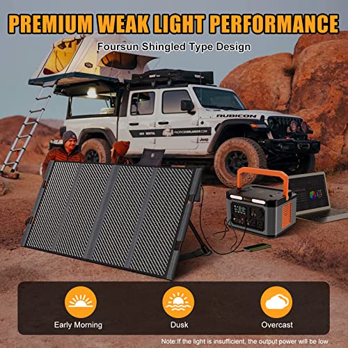 Foursun 100W Portable Solar Panel, Foldable Shingle Solar Panel for Power Station, 18V Solar Battery Charger，IP67 Waterproof，Independent Support Rod, for Solar Generator, Power Bank, 12V Car Battery