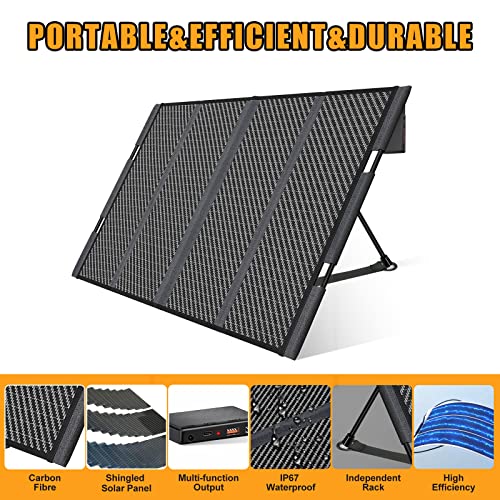 Foursun 100W Portable Solar Panel, Foldable Shingle Solar Panel for Power Station, 18V Solar Battery Charger，IP67 Waterproof，Independent Support Rod, for Solar Generator, Power Bank, 12V Car Battery