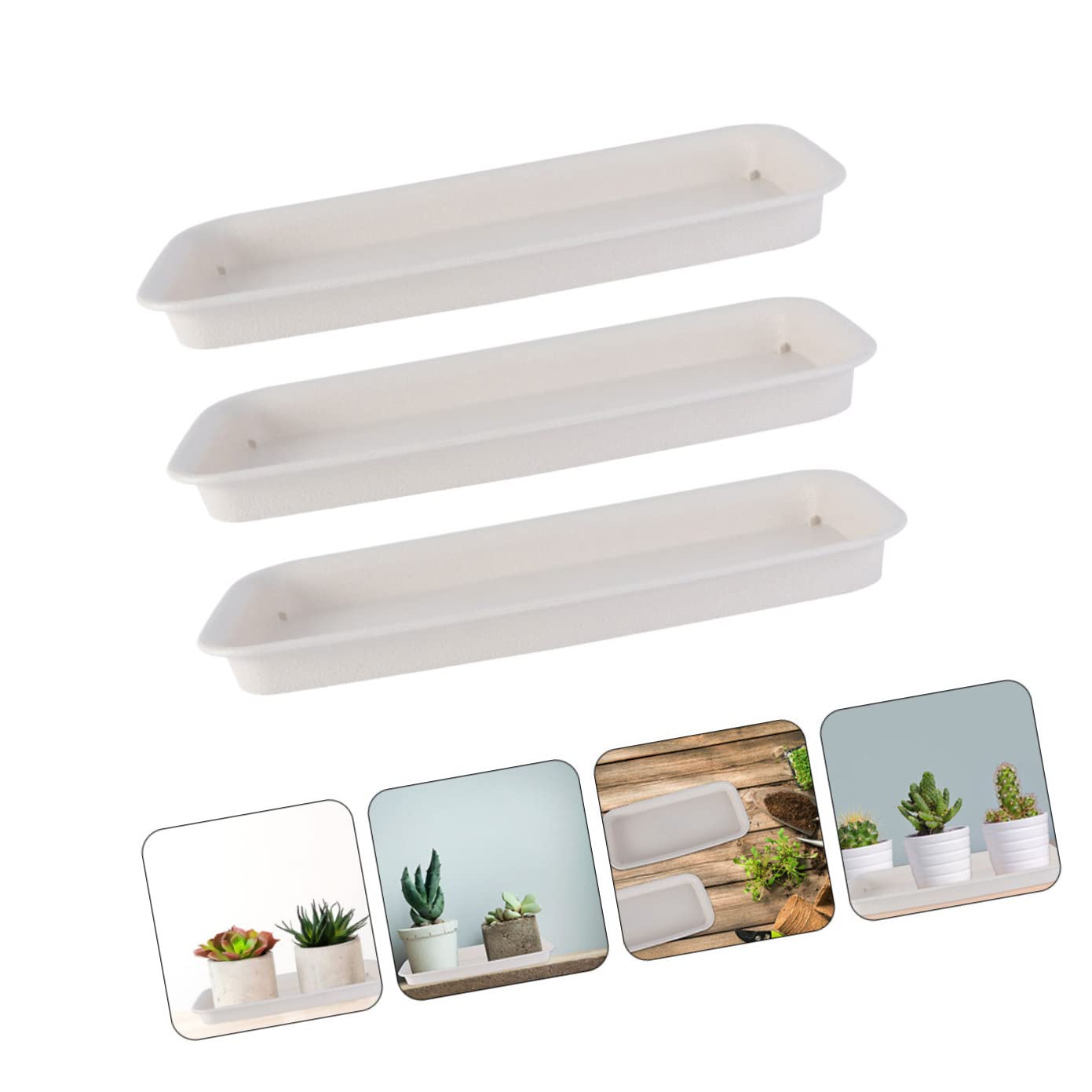 DOITOOL 3pcs Flower Pot Tray Garden Pot Tray Flowerpot Plant Dish Flower Pot Saucers Rectangular Planter Square Plant Saucer Flower Base Tray Plant Pot Tray Plastic Basin White Rectangle