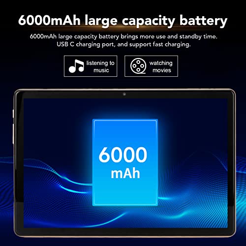 Reading Tablet, US Plug 100‑240V Octa Core CPU 5G WiFi 6GB RAM 128GB ROM 10.1 Inch IPS 4G LTE Tablet for Gaming (US Plug)