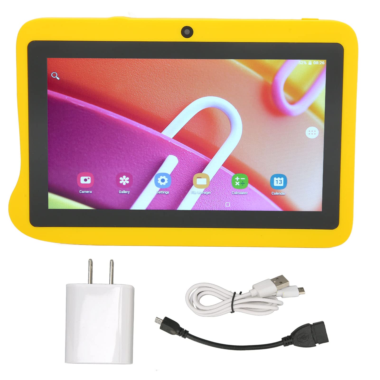 WEYI HD Tablet, Kids Tablet US Plug 100-240V 5000mAh Capacity 5MP Front 8MP Rear 8 Core with Reading Support for 10.0 (Yellow)