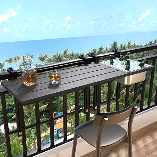 GDLF Upgraded Balcony Table Outdoor Patio Bar Table with Durable Composite Tabletop Aluminum Alloy Frame Hanging Folding Adjustable with Removable Ice Bucket, Easy Assembly (10Mins),43.5" L