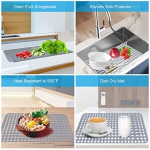 Shearable Silicone Sink Mats Protectors for Kitchen Sink 28.2''x 14.2'' Kitchen Sink Mat Grid for Bottom of Farmhouse Stainless Steel Porcelain Sink No-Slip Heat-Resistant Kitchen Sink Grid Accessory