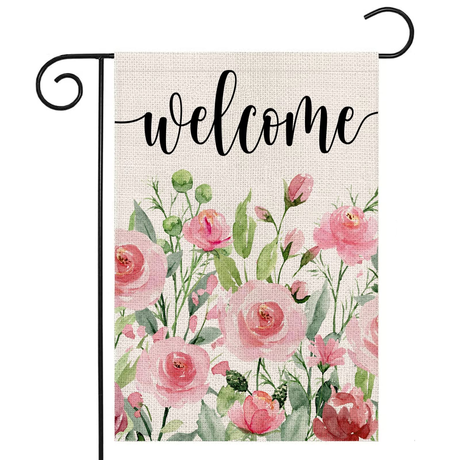 EKOREST Spring Garden Flag 12x18 Inch Double Sided,Welcome Watercolor Roses Small Yard Flag for Outdoor, Summer Seasonal Decors for Anniversary Wedding Farmhouse Holiday Outside