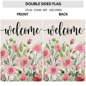 EKOREST Spring Garden Flag 12x18 Inch Double Sided,Welcome Watercolor Roses Small Yard Flag for Outdoor, Summer Seasonal Decors for Anniversary Wedding Farmhouse Holiday Outside