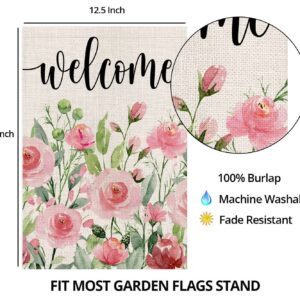 EKOREST Spring Garden Flag 12x18 Inch Double Sided,Welcome Watercolor Roses Small Yard Flag for Outdoor, Summer Seasonal Decors for Anniversary Wedding Farmhouse Holiday Outside