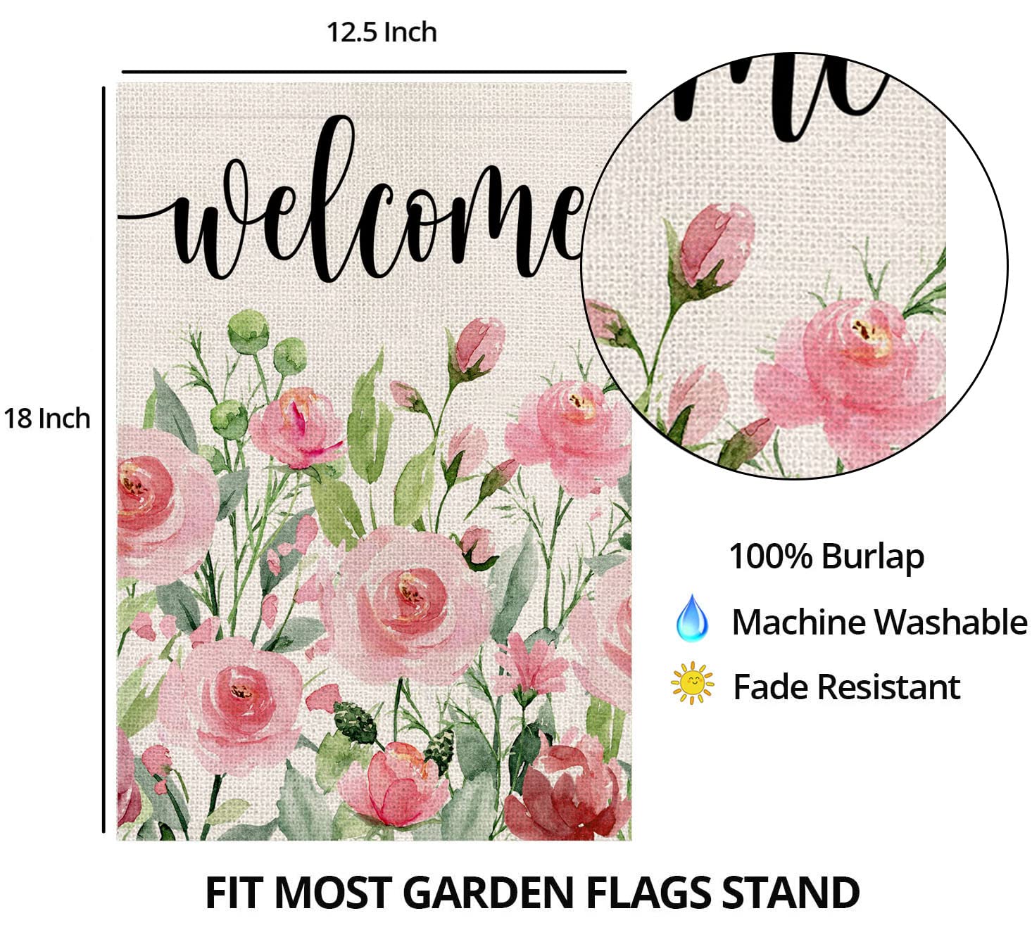 EKOREST Spring Garden Flag 12x18 Inch Double Sided,Welcome Watercolor Roses Small Yard Flag for Outdoor, Summer Seasonal Decors for Anniversary Wedding Farmhouse Holiday Outside