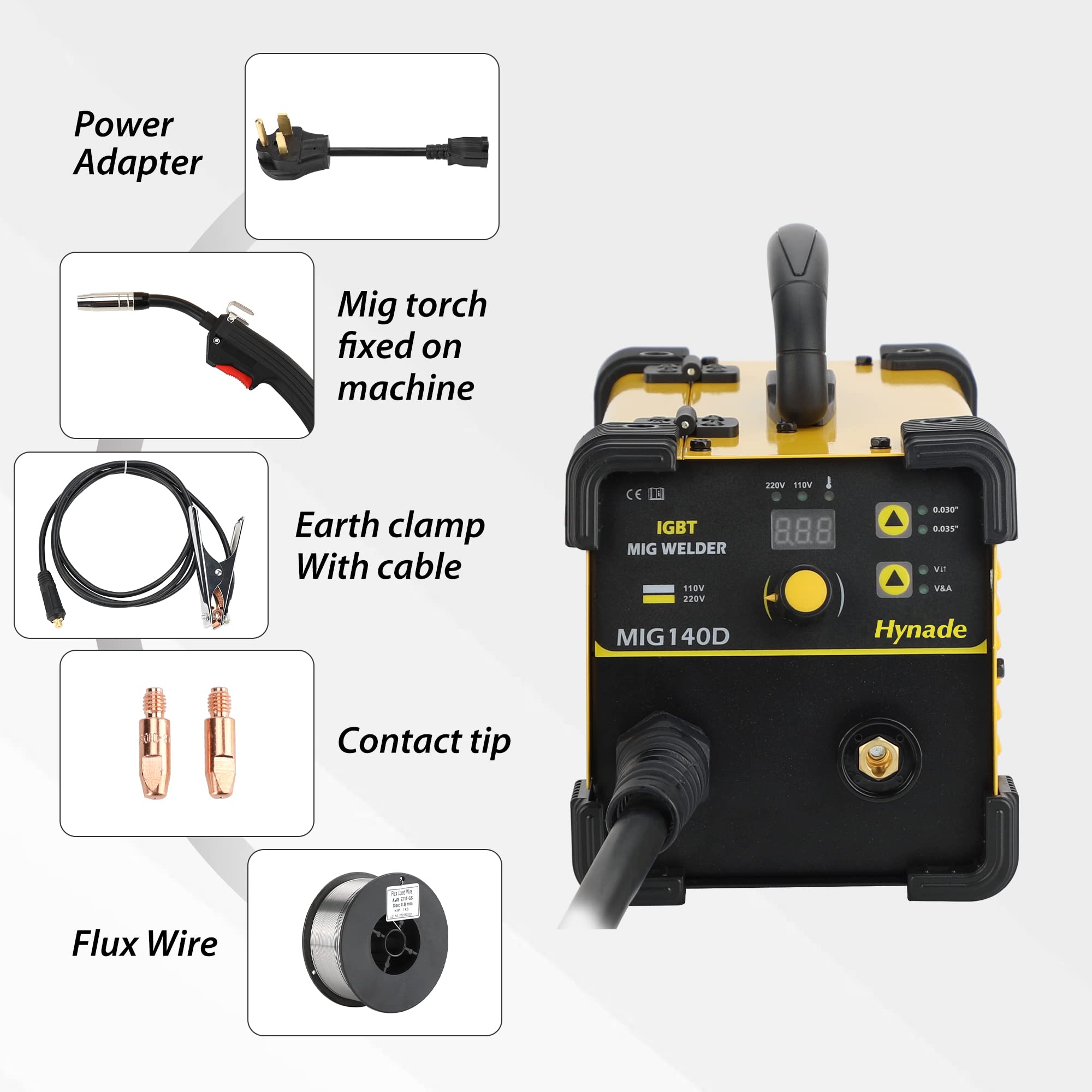 MIG140D Mig Welding Machine, Dual Voltage 110/220V Gasless Mig Welders-Welding Torch Gas Nozzle