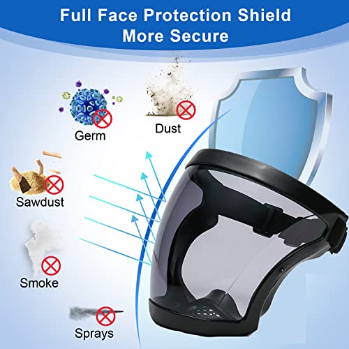 BFhongly 2 Pack Anti Fog Protective Full Face Shield, Plastic Safety Face Shield Equipment for Unisex and Adult, Reusable High-Definition Face Protection for Eye, Nose, Mouth Protection