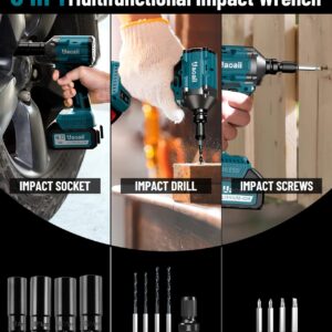 Uaoaii Cordless Impact Wrench Compact Size, 1/2 Power Impact Gun Brushless 420 ft-lbs (550N.m) w/ 4.0A Li-ion Battery, Fast Charger, Sockets, Drill & Screw Bits, 3 in 1 Multi-Function