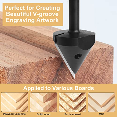 BINSTAK 60 Degree V Groove Router Bit 1/4 Inch Shank, Carbide Insert Wood CNC Router Bits for Woodworking Engraving Carving