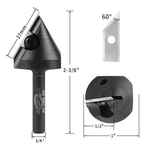 BINSTAK 60 Degree V Groove Router Bit 1/4 Inch Shank, Carbide Insert Wood CNC Router Bits for Woodworking Engraving Carving