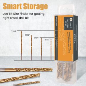 MulWark 25PC Titanium Nitride Coated Twist Drill Bit Set, 135° High Speed HSS Steel Jobber Drill Bits 1/6"-1/2" Straight Round Shank Drill Bits