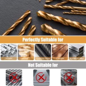 MulWark 25PC Titanium Nitride Coated Twist Drill Bit Set, 135° High Speed HSS Steel Jobber Drill Bits 1/6"-1/2" Straight Round Shank Drill Bits