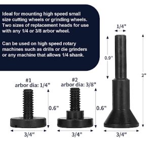 NuoDunco Cut-Off Wheel Mounting Mandrel 1/4" 3/8" 2-Type Mounting Heads, 1/4" Stem Mandrel for Rotary Tool Die Grinder Drill Attachment Angle Air Grinder