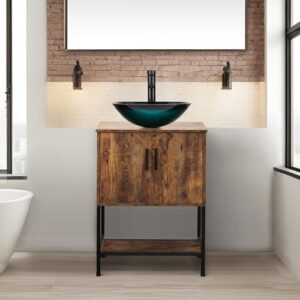 uev 24" antique bathroom vanity, dark brown bathroom vanity set with sink combo, iron wood bathroom cabinet with adjustable water temperature faucet (a10)