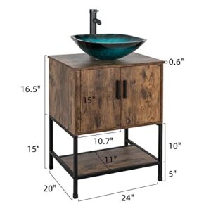 UEV 24" Antique Bathroom Vanity, Dark Brown Bathroom Vanity Set with Sink Combo, Iron Wood Bathroom Cabinet with Adjustable Water Temperature Faucet (A10)