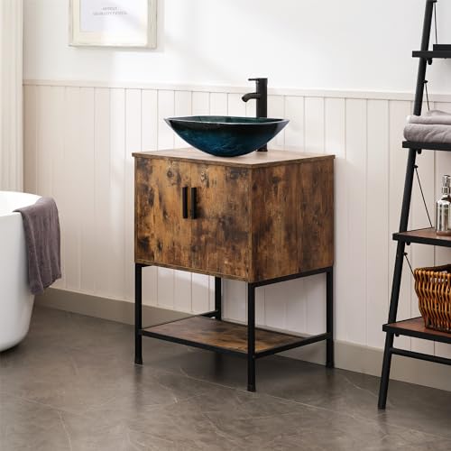 UEV 24" Antique Bathroom Vanity, Dark Brown Bathroom Vanity Set with Sink Combo, Iron Wood Bathroom Cabinet with Adjustable Water Temperature Faucet (A10)