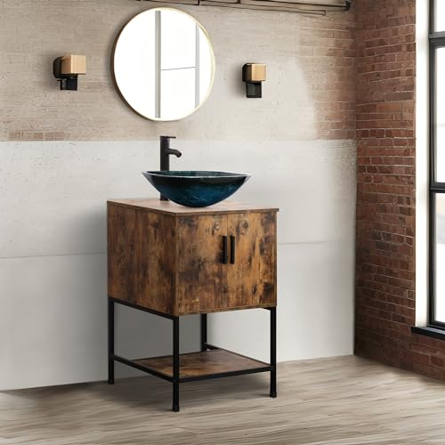 UEV 24" Antique Bathroom Vanity, Dark Brown Bathroom Vanity Set with Sink Combo, Iron Wood Bathroom Cabinet with Adjustable Water Temperature Faucet (A10)