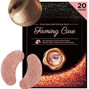 YURICOS Snail Rose Gold Foil Under Eye Mask Patch for Dark Circles and Puffiness 20 Pairs - Enriched - Rose Gold Mask for Diminishing Under Eye Wrinkles, Lines