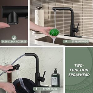 KZH Matte Black Kitchen Faucets with Pull Down Sprayer, Single Handle Kitchen Sink Faucet with Pull Out Sprayer with Deck Plate for Rv/Bar Sink/Laundry/Outdoor tap