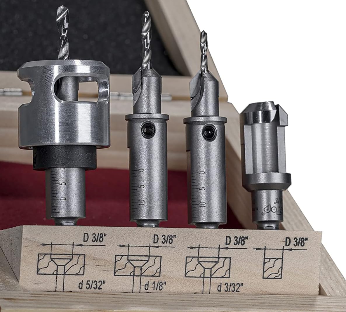 BETOP Industrial Tools-4pc Set Carbide Tipped 82-Deg Countersink bit with Drilling Depth Stop