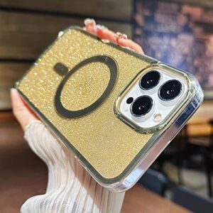 skylmw cute glitter case for iphone 11 6.1" protective luxury magnetic iphone 11 case compatible with magsafe for women girls, [2pcs screen protectors], gold