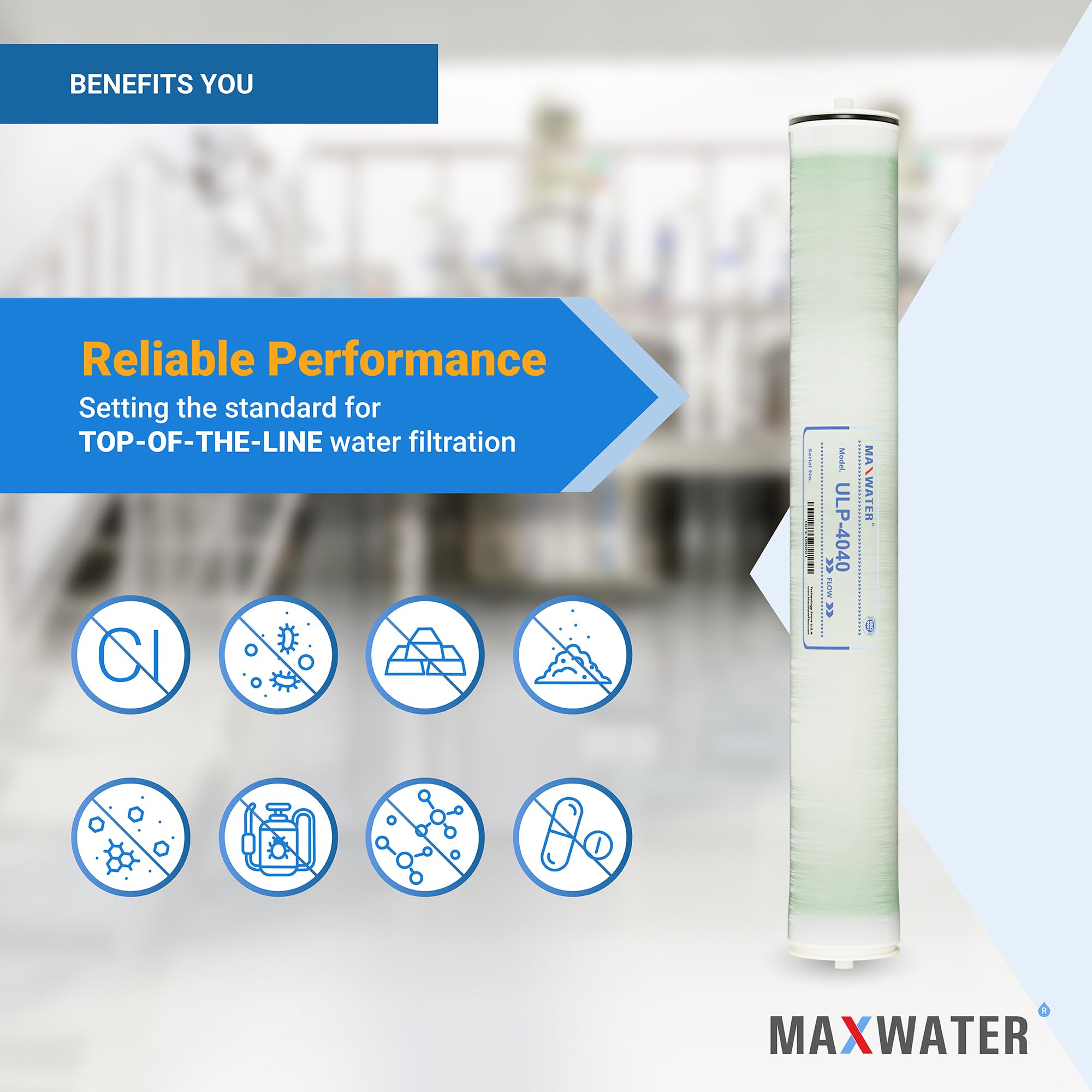 Max Water Reverse Osmosis 4040 Commercial RO Membrane (ULP-4040: 2600GPD) size 4" x 40" good for Industrial, Agricultural, Whole House & more (2)