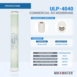 Max Water Reverse Osmosis 4040 Commercial RO Membrane (ULP-4040: 2600GPD) size 4" x 40" good for Industrial, Agricultural, Whole House & more (2)