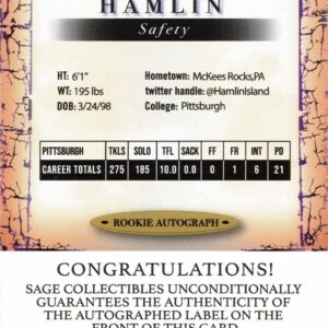 2021 Sage Premier Draft Football #A153 Damar Hamlin Certified Autograph Pre-Rookie Card