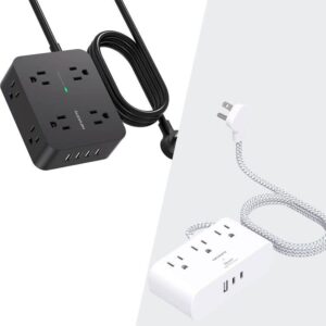 black power strip surge protector and 6ft ultra thin flat extension cord