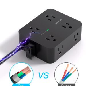 Black Power Strip Surge Protector and 6Ft Ultra Thin Flat Extension Cord