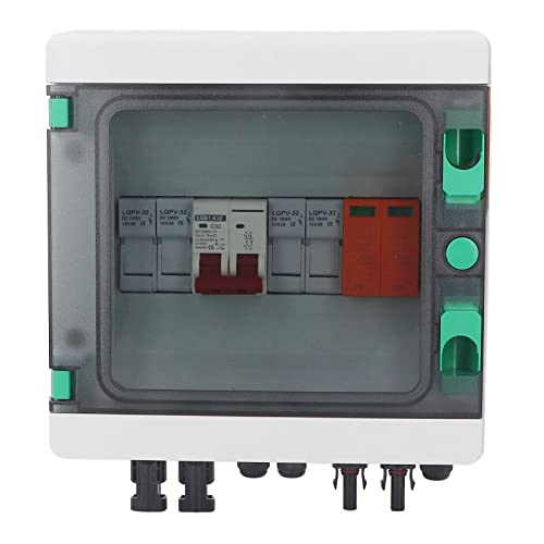 2 String PV Combiner Box with Arreste, IP65 Waterproof Solar Combiner Box with 32A Circuit Breaker, 15A Rated Current Solar Connector for Solar Panel System