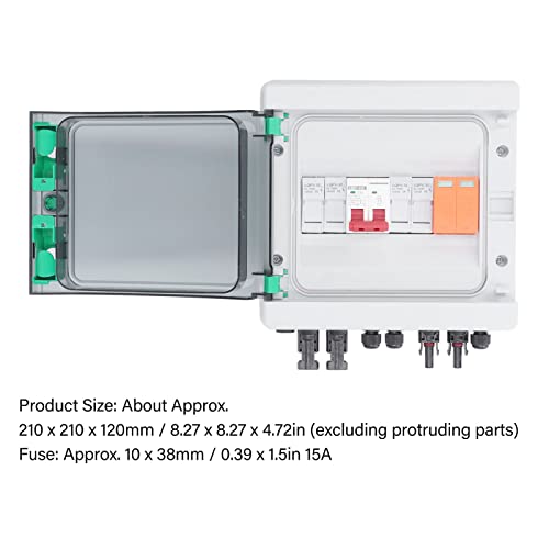 2 String PV Combiner Box with Arreste, IP65 Waterproof Solar Combiner Box with 32A Circuit Breaker, 15A Rated Current Solar Connector for Solar Panel System