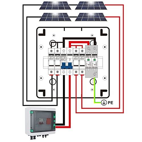 2 String PV Combiner Box with Arreste, IP65 Waterproof Solar Combiner Box with 32A Circuit Breaker, 15A Rated Current Solar Connector for Solar Panel System