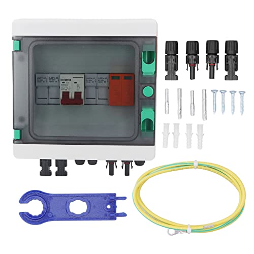 2 String PV Combiner Box with Arreste, IP65 Waterproof Solar Combiner Box with 32A Circuit Breaker, 15A Rated Current Solar Connector for Solar Panel System