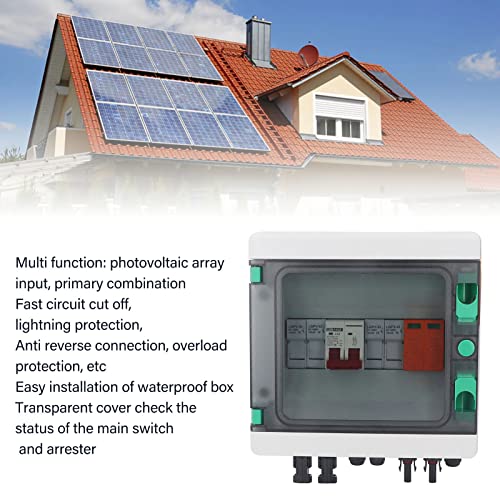 2 String PV Combiner Box with Arreste, IP65 Waterproof Solar Combiner Box with 32A Circuit Breaker, 15A Rated Current Solar Connector for Solar Panel System