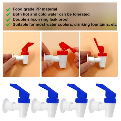 LifCratms 2Pcs Replacement Cooler Faucet, 2 Blue Internal Thread Plastic Spigot Water Dispenser Tap Set for Water Cooler Dispenser Water Bucket