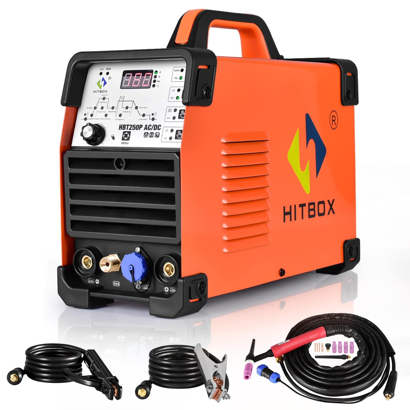 HITBOX 200A TIG Welder,AC/DC TIG Welder With Pulse 4 IN 1 Welding Machine,Aluminum TIG Welder 220V with DC TIG/AC TIG/Pulse TIG/Stick and IGBT 2T/4T LED Digital Display,Compatible with Foot Pedal