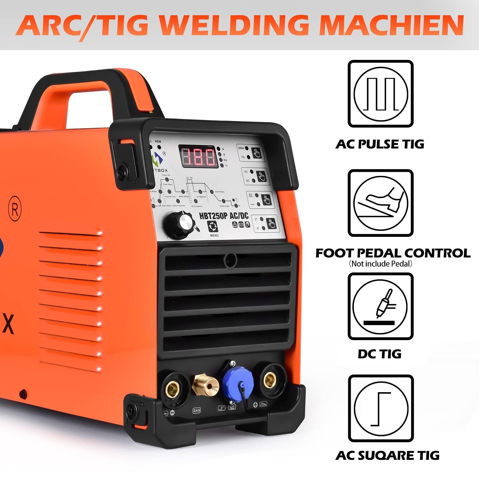 HITBOX 200A TIG Welder,AC/DC TIG Welder With Pulse 4 IN 1 Welding Machine,Aluminum TIG Welder 220V with DC TIG/AC TIG/Pulse TIG/Stick and IGBT 2T/4T LED Digital Display,Compatible with Foot Pedal