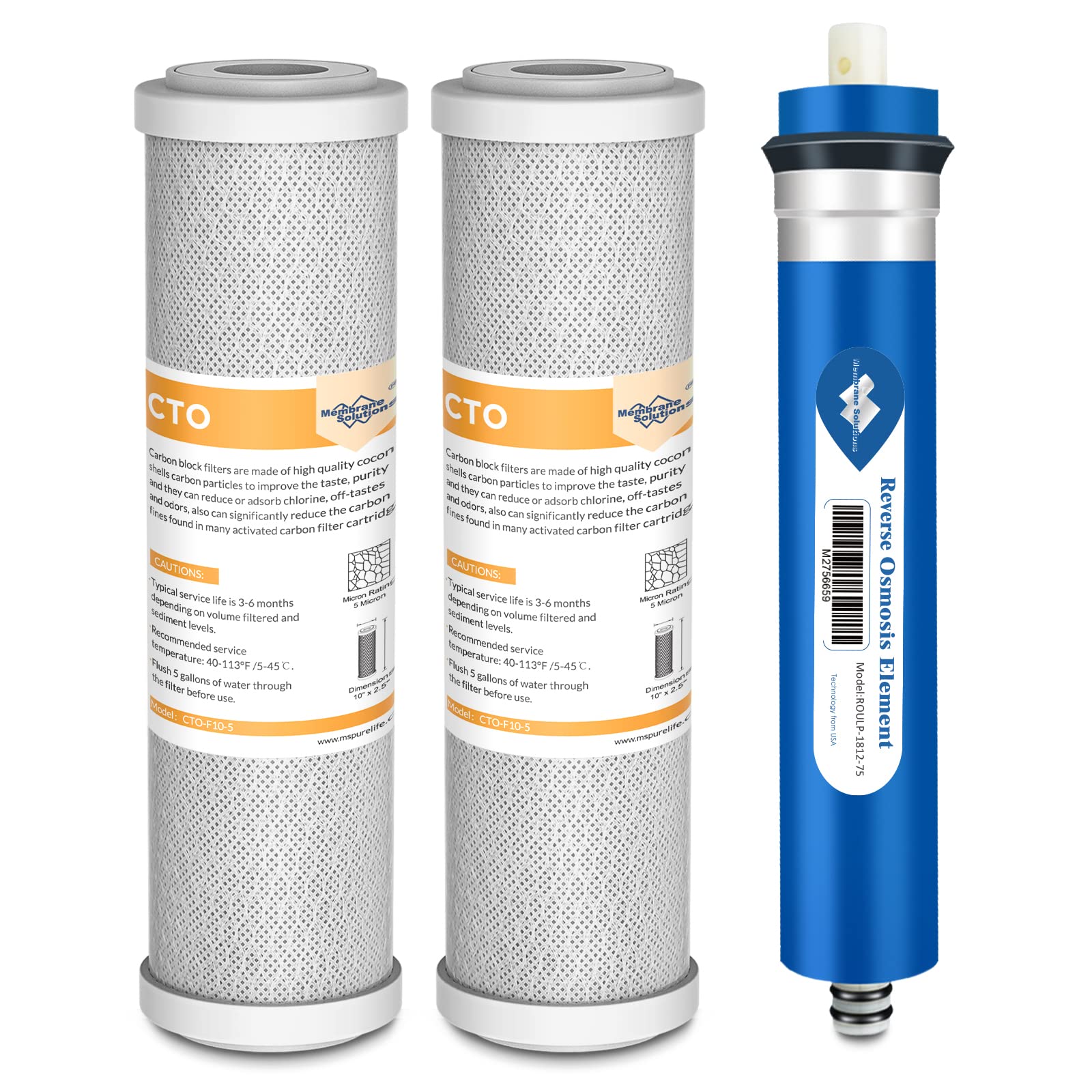 Combo Pack FX12P and FX12M Replacement Filters 75 GPD for GE GXRM10RBL GXRM10G RO System, Reverse Osmosis Membrane and Carbon Filters Membrane Solutions