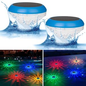 rrrpio bath lights,floating pool lights that float with rgb color changing,ipx6 waterproof solar floating lights for inground pool,swimming pool lights for pool,spa,hot tub bath accessories -2pcs