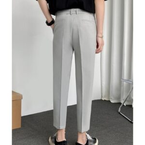 Maiyifu-GJ Men's Straight Leg Stretch Pant Summer Casual Slim Suit Pant Solid Color Lightweight Business Trousers Streetwear (Light Grey,36)