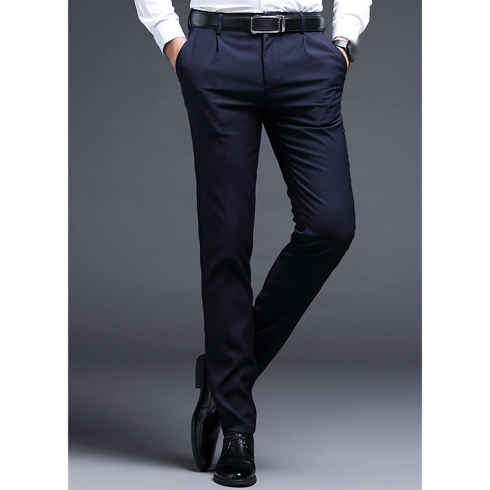 Men's Stylish Slim Fit Pant Classic Straight Leg Casual Suit Pant Lightweight Business Wrinkle Resistant Trouser (Blue,35)