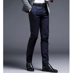 Men's Stylish Slim Fit Pant Classic Straight Leg Casual Suit Pant Lightweight Business Wrinkle Resistant Trouser (Blue,35)
