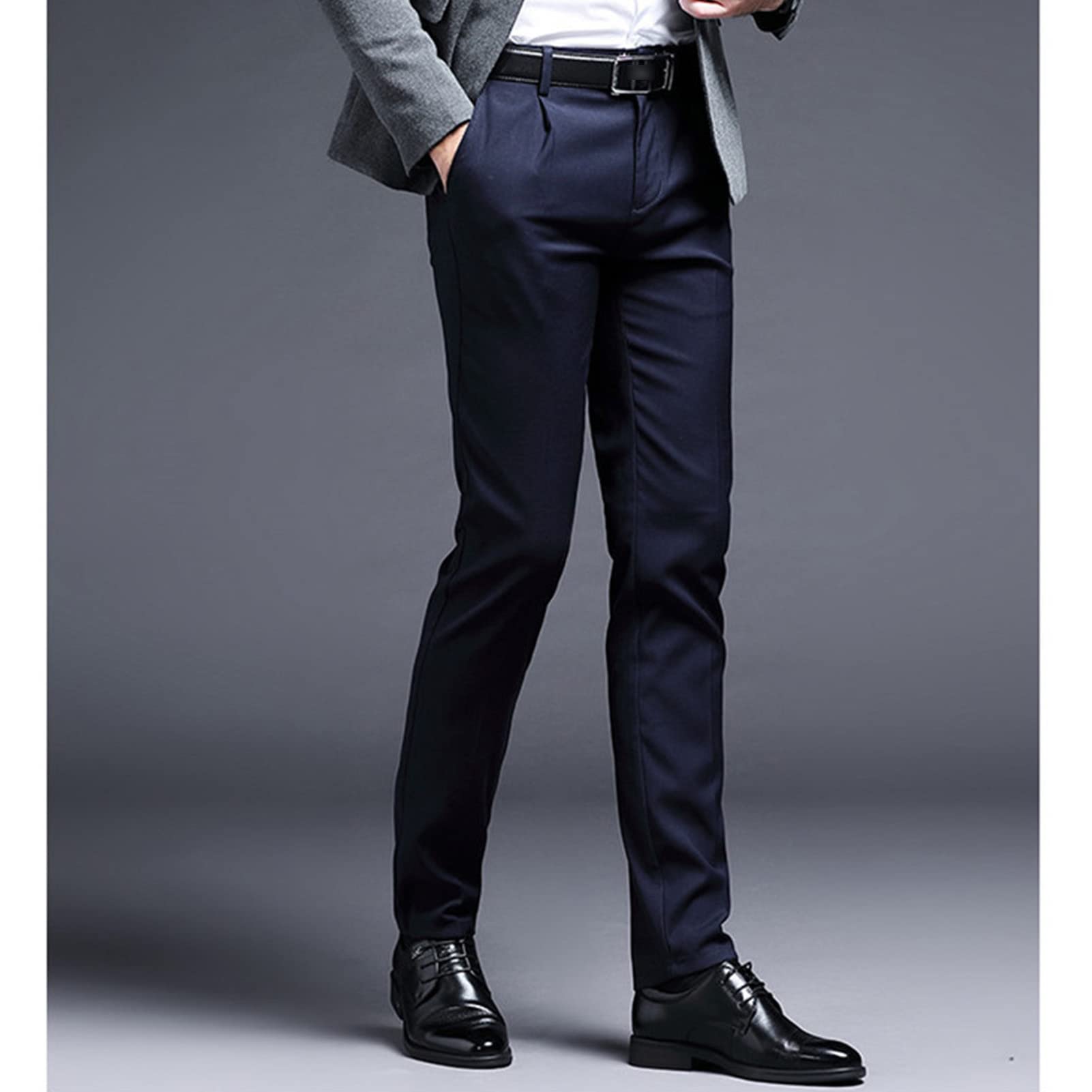 Men's Stylish Slim Fit Pant Classic Straight Leg Casual Suit Pant Lightweight Business Wrinkle Resistant Trouser (Blue,35)